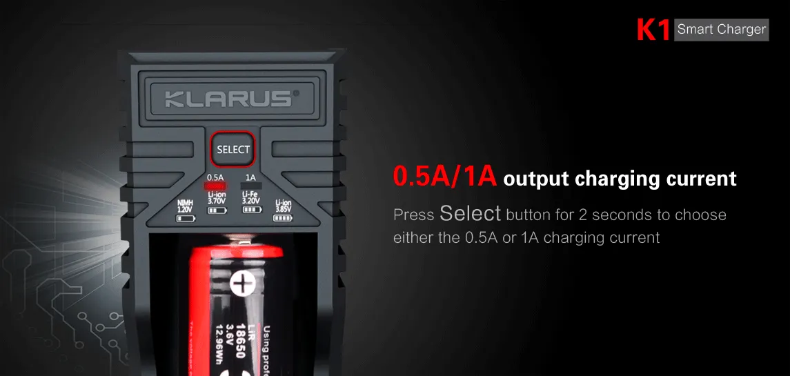 Klarus K1 Smart charger for Li-ion/Ni-MH/Ni-Cd rechargeable batteries