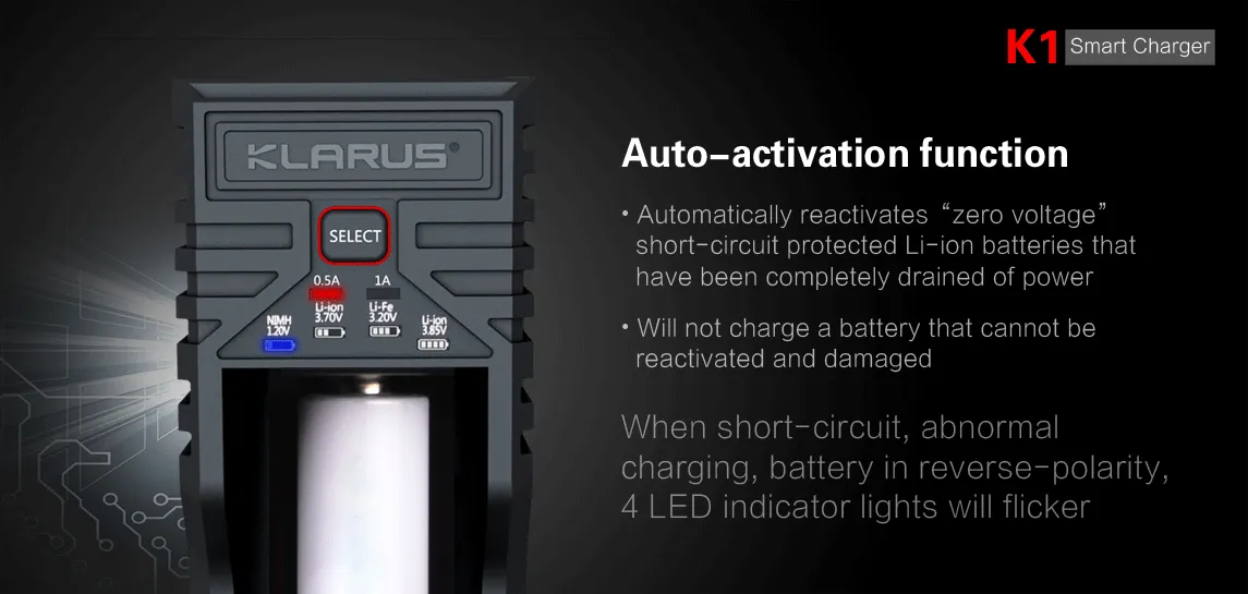 Klarus K1 Smart charger for Li-ion/Ni-MH/Ni-Cd rechargeable batteries