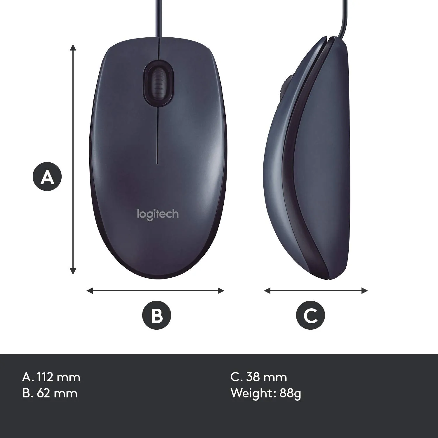 Logitech Business B100 有線光學滑鼠 - Black 黑色 910-006605 原裝行貨