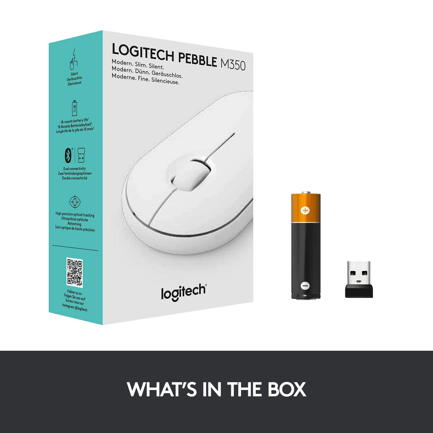 Logitech PEBBLE M350 Wireless Mouse 纖薄靜音無線藍牙滑鼠 - Pearl White 珍珠白色 910-005600 原裝行貨