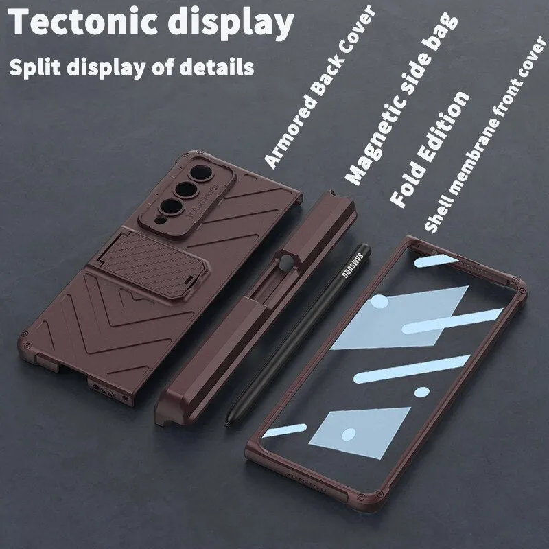 Magnetic Hinge Middle Push Slide Phone Case Armor bracket With S Pen Front Glass Film For Samsung Galaxy Z Fold 4