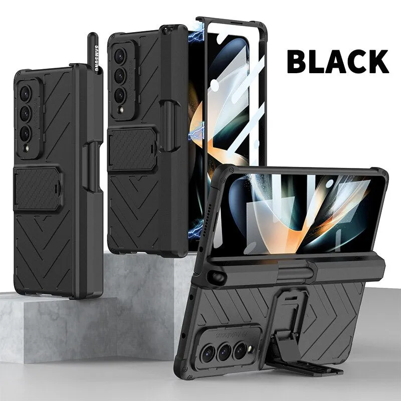 Magnetic Hinge Middle Push Slide Phone Case Armor bracket With S Pen Front Glass Film For Samsung Galaxy Z Fold 4