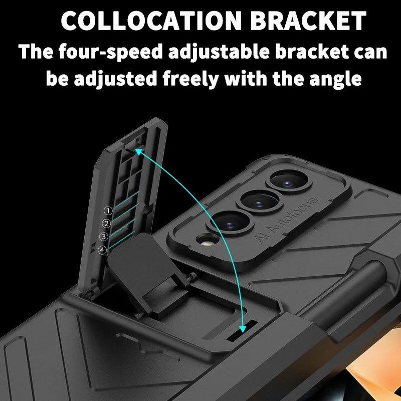 Magnetic Hinge Middle Push Slide Phone Case Armor bracket With S Pen Front Glass Film For Samsung Galaxy Z Fold 4