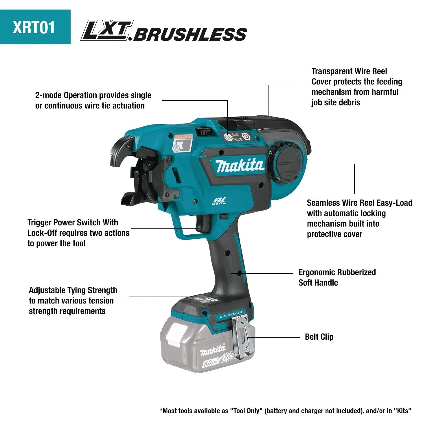 Makita (XRT01TK) 18V Brushless Cordless Rebar Tying Tool Kit (5.0Ah)