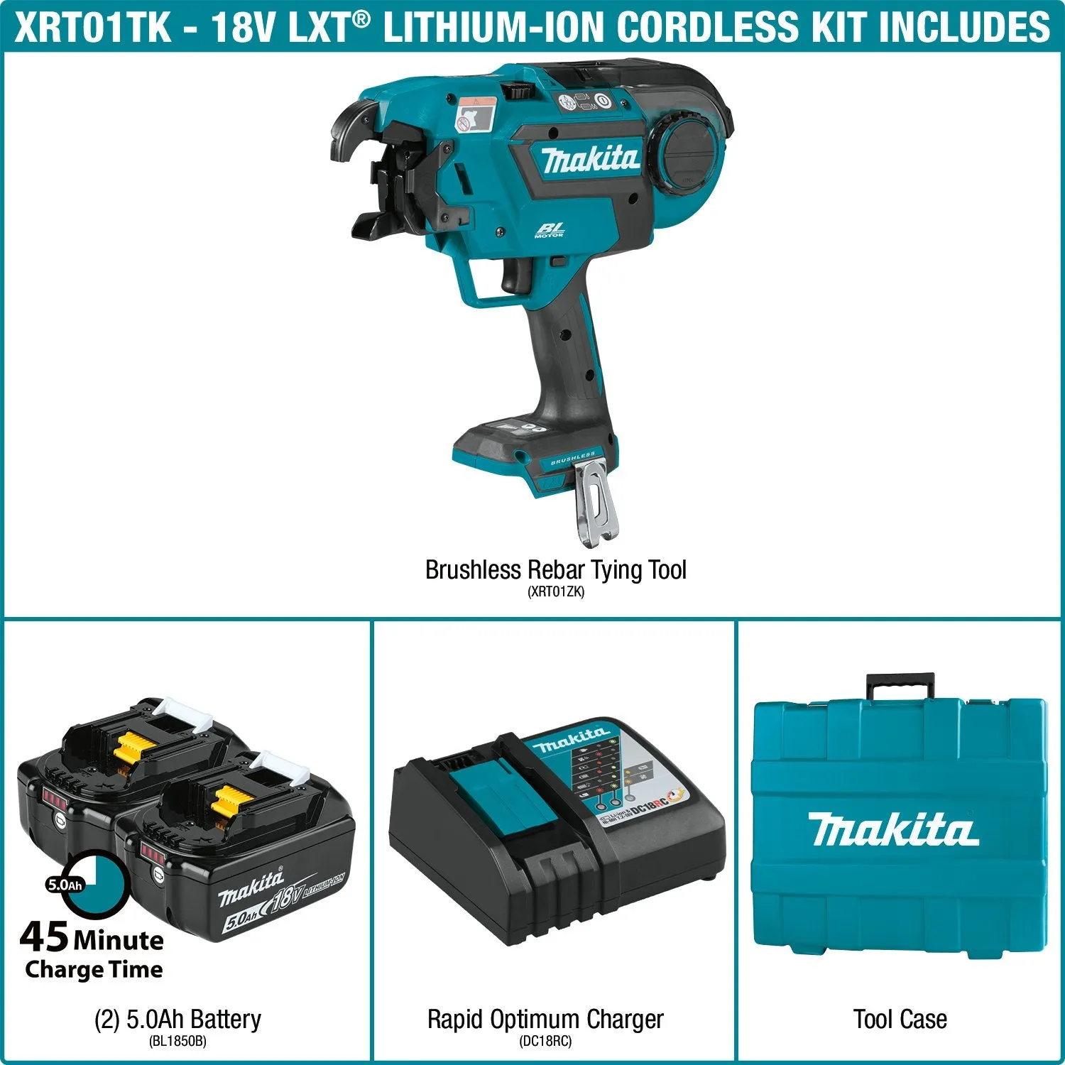 Makita (XRT01TK) 18V Brushless Cordless Rebar Tying Tool Kit (5.0Ah)