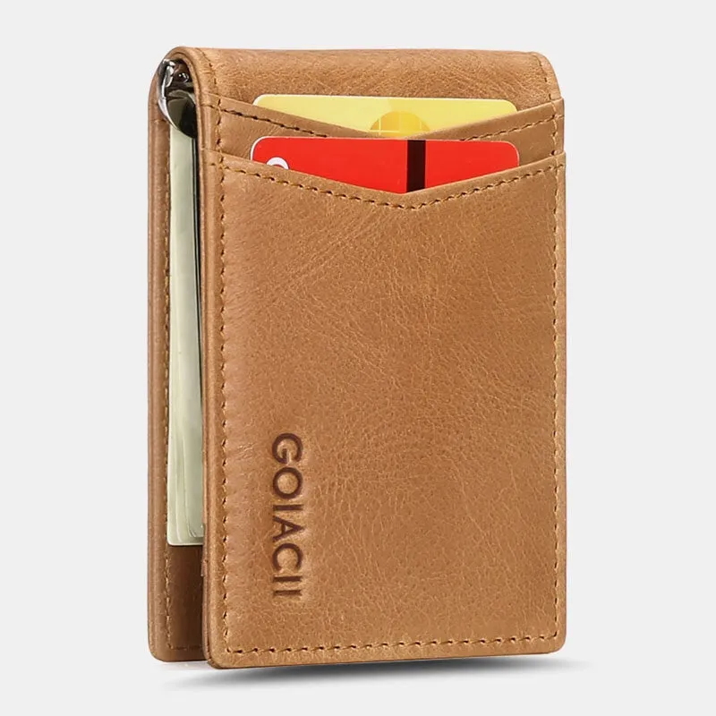 Men Genuine Leather Bifold Multi-card Slot Card Holder Casual RFID Anti-magnetic Short Coin Purse Wallets