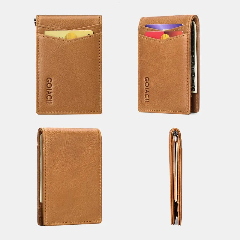 Men Genuine Leather Bifold Multi-card Slot Card Holder Casual RFID Anti-magnetic Short Coin Purse Wallets