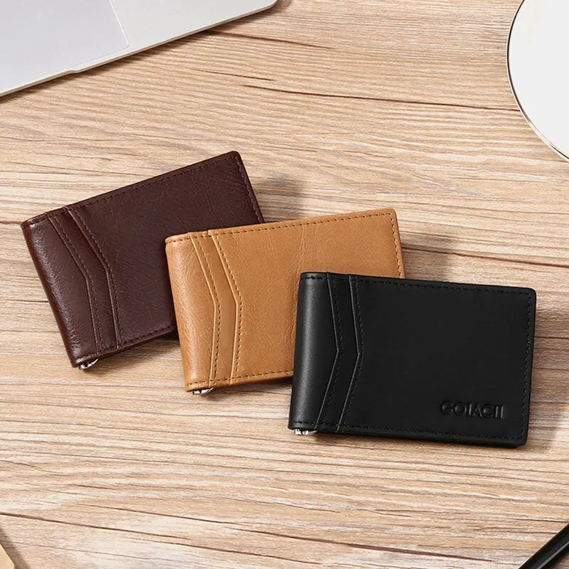 Men Genuine Leather Bifold Multi-card Slot Card Holder Casual RFID Anti-magnetic Short Coin Purse Wallets