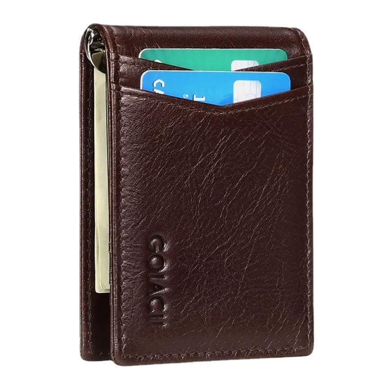 Men Genuine Leather Bifold Multi-card Slot Card Holder Casual RFID Anti-magnetic Short Coin Purse Wallets