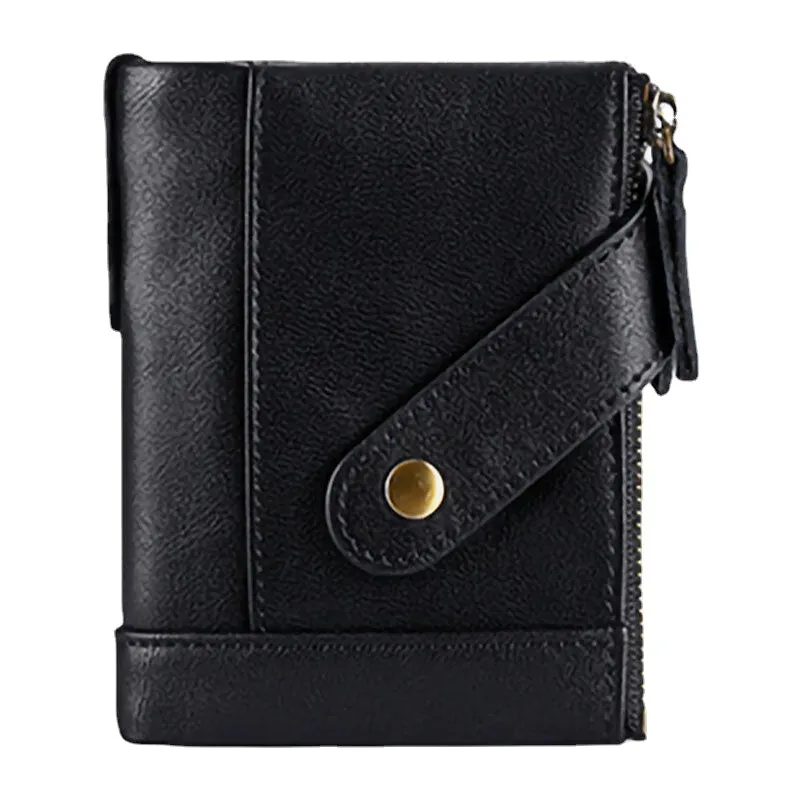 Men Genuine Leather RFID Anti-magnetic Wallet Purse Bifold Double Zipper Coin Purse Card Case