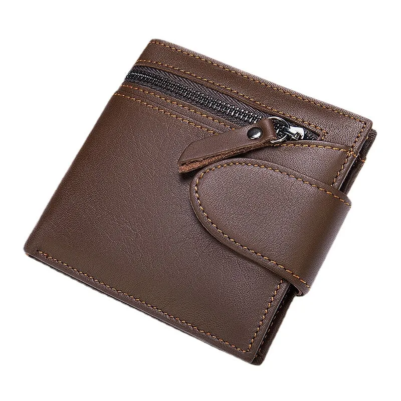 Men Short Large Capacity Bifold Cowhide Wallets RFID Anti-magnetic Multi-card Slot Card Holder Coin Purse