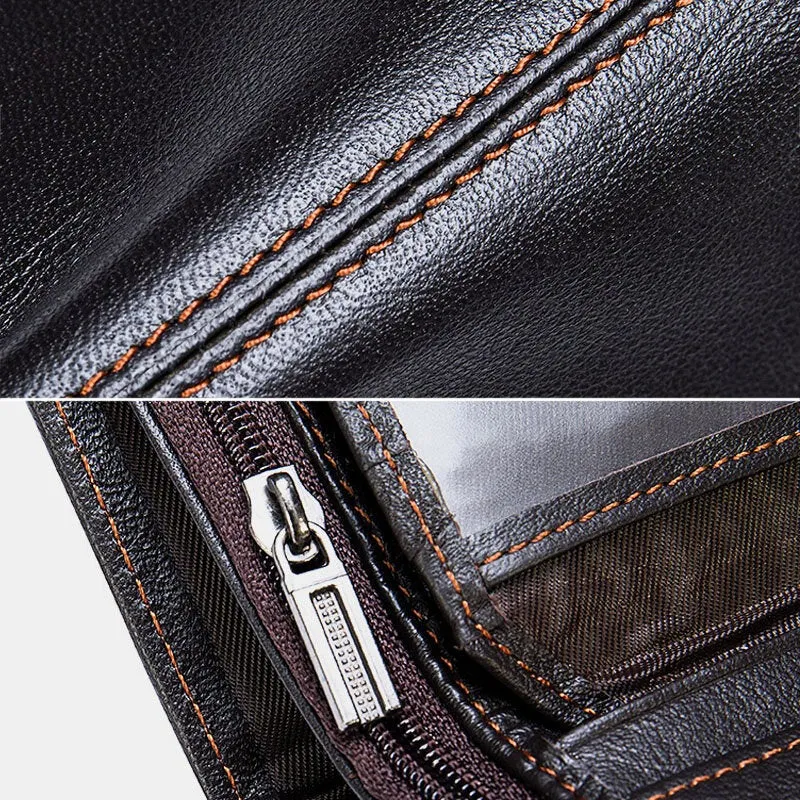 Men Short Large Capacity Bifold Cowhide Wallets RFID Anti-magnetic Multi-card Slot Card Holder Coin Purse