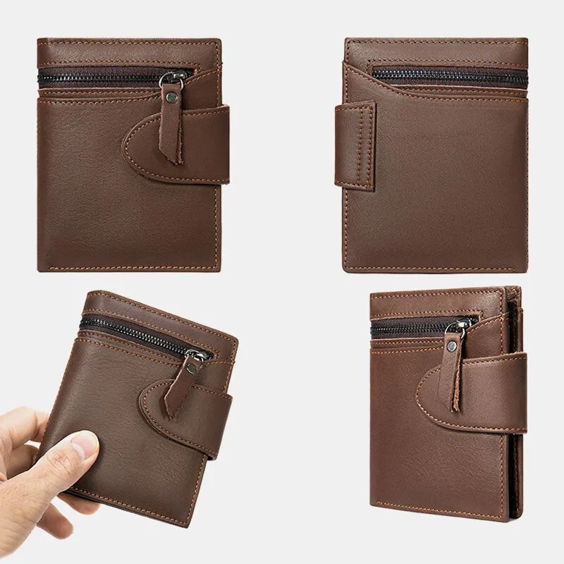 Men Short Large Capacity Bifold Cowhide Wallets RFID Anti-magnetic Multi-card Slot Card Holder Coin Purse