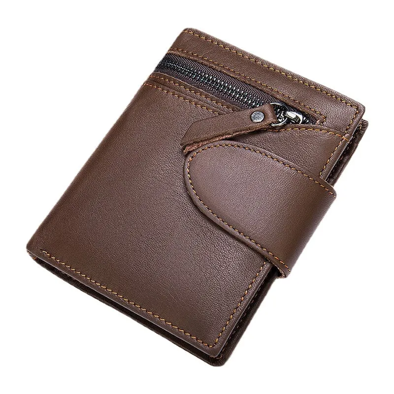 Men Short Large Capacity Bifold Cowhide Wallets RFID Anti-magnetic Multi-card Slot Card Holder Coin Purse