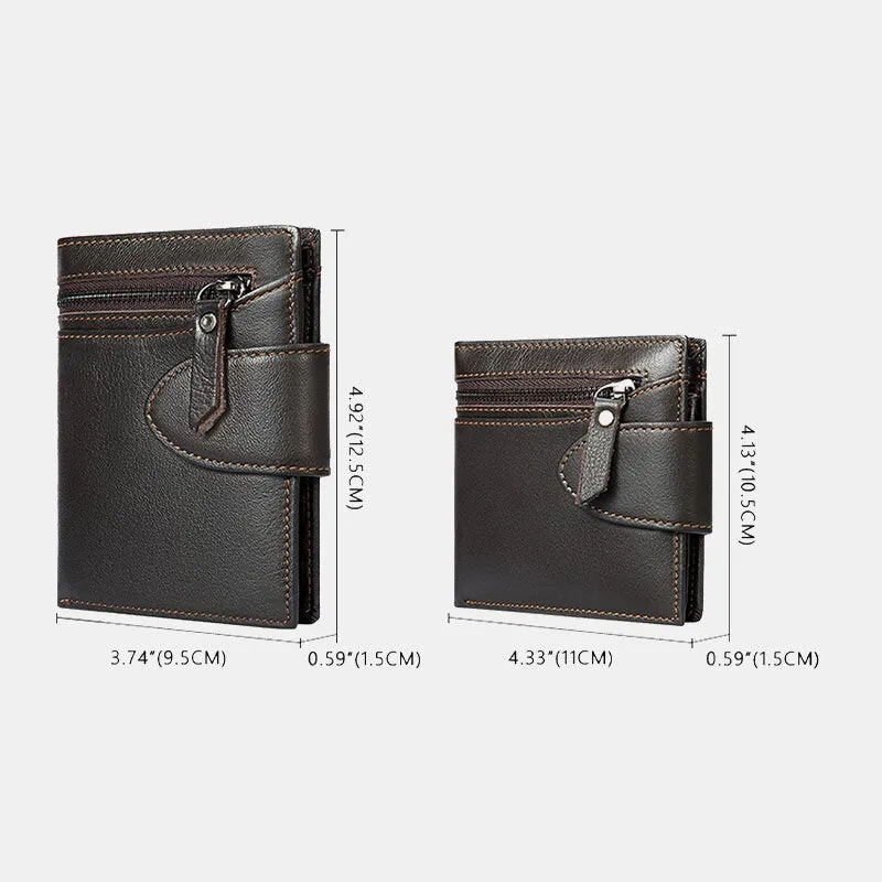 Men Short Large Capacity Bifold Cowhide Wallets RFID Anti-magnetic Multi-card Slot Card Holder Coin Purse