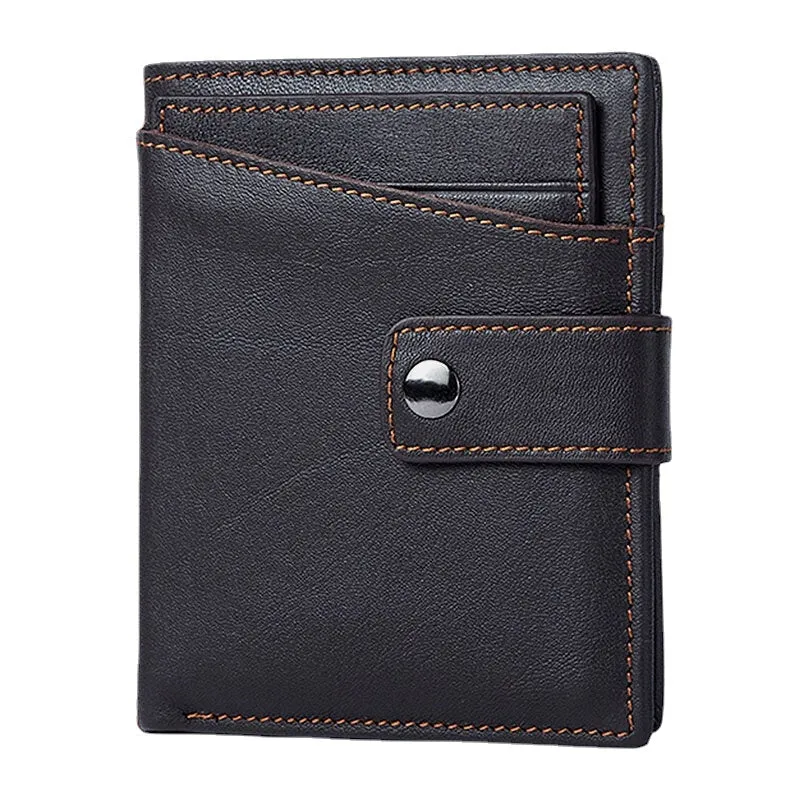 Men Short Large Capacity Bifold Cowhide Wallets RFID Anti-magnetic Multi-card Slot Card Holder Coin Purse