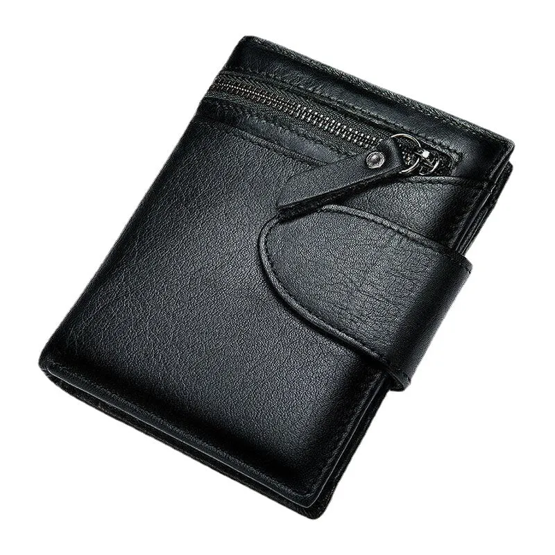 Men Short Large Capacity Bifold Cowhide Wallets RFID Anti-magnetic Multi-card Slot Card Holder Coin Purse