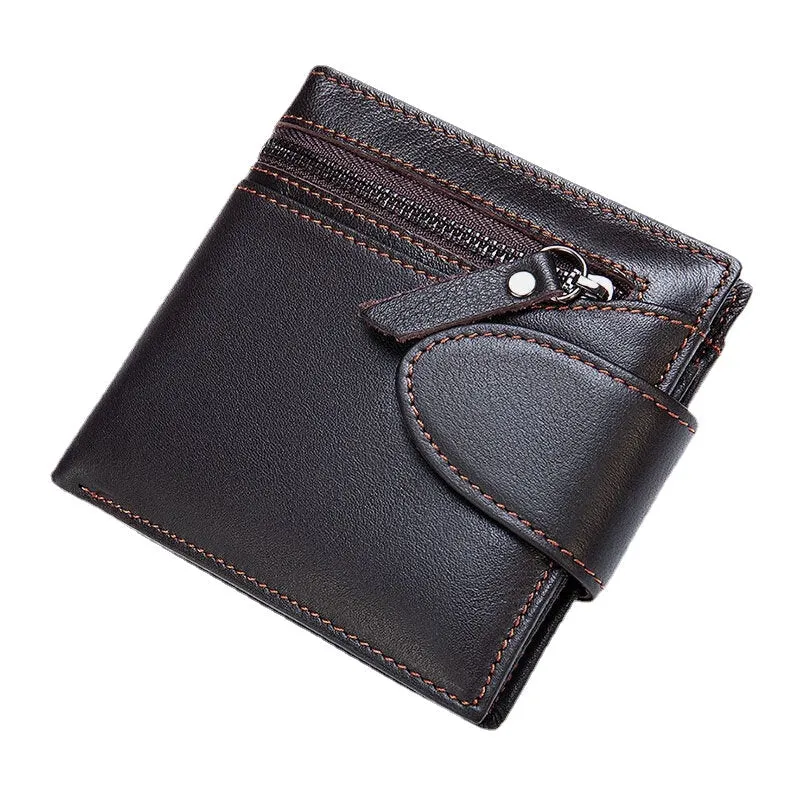 Men Short Large Capacity Bifold Cowhide Wallets RFID Anti-magnetic Multi-card Slot Card Holder Coin Purse