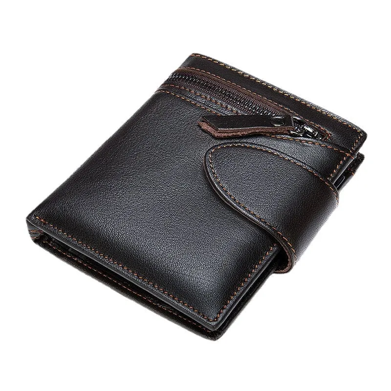 Men Short Large Capacity Bifold Cowhide Wallets RFID Anti-magnetic Multi-card Slot Card Holder Coin Purse