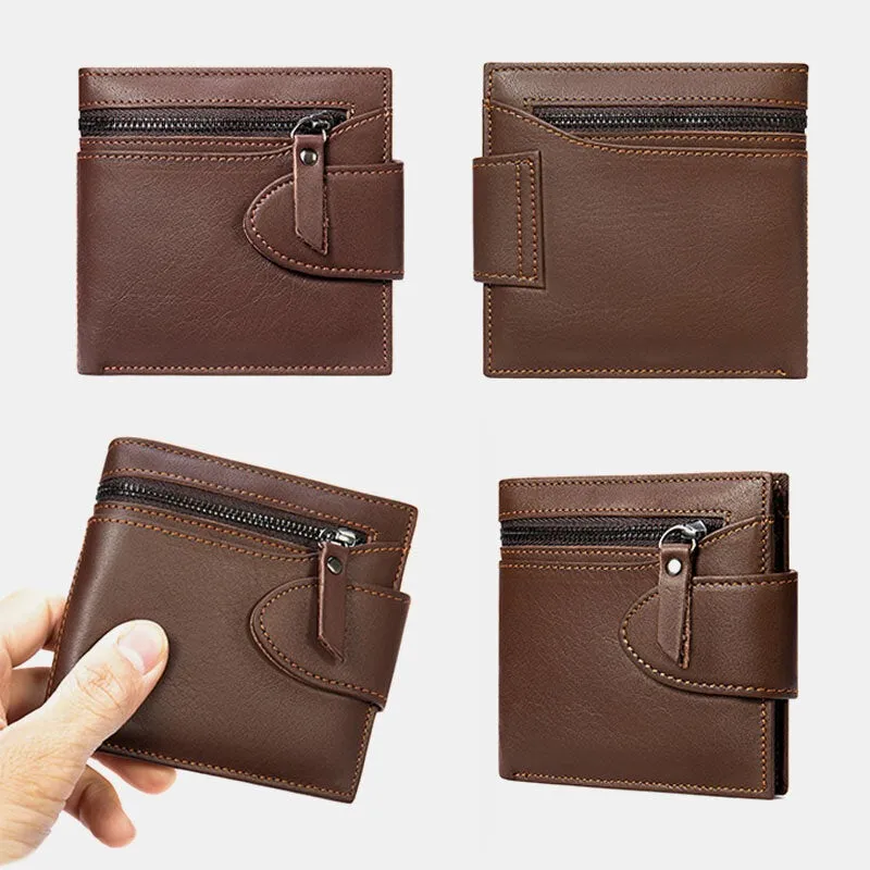 Men Short Large Capacity Bifold Cowhide Wallets RFID Anti-magnetic Multi-card Slot Card Holder Coin Purse