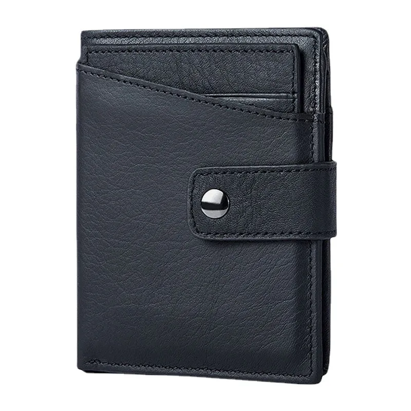 Men Short Large Capacity Bifold Cowhide Wallets RFID Anti-magnetic Multi-card Slot Card Holder Coin Purse