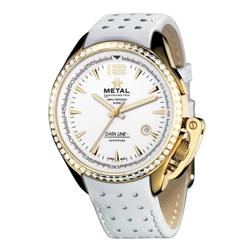 Metal.ch Men's Watch Data Line Collection Gem-Set White/Gold PVD 8318.41