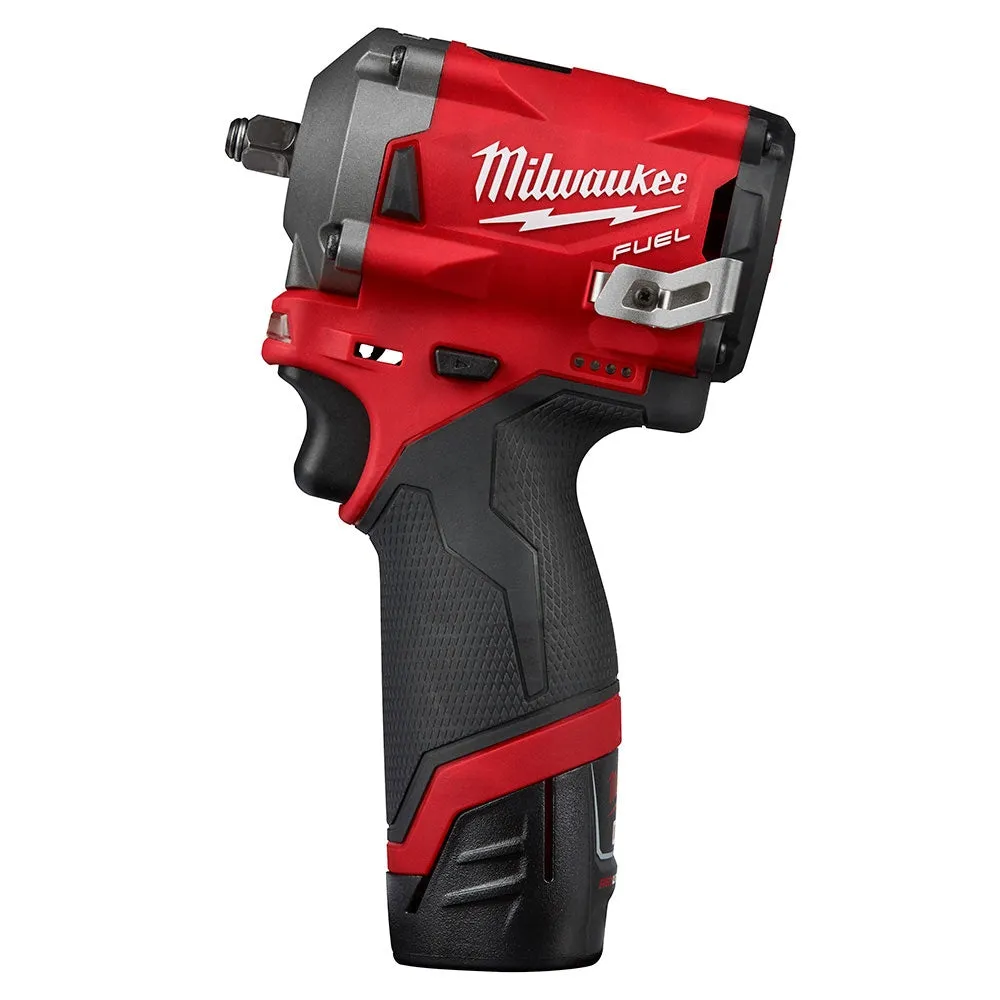 Milwaukee 2554-22 M12 FUEL 12V Lithium-Ion Brushless Cordless 3/8" Stubby Impact Wrench Kit, 4.0 Ah