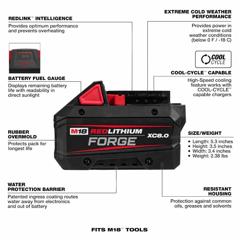 Milwaukee 48-11-1881 M18 REDLITHIUM FORGE XC8.0 Battery Pack