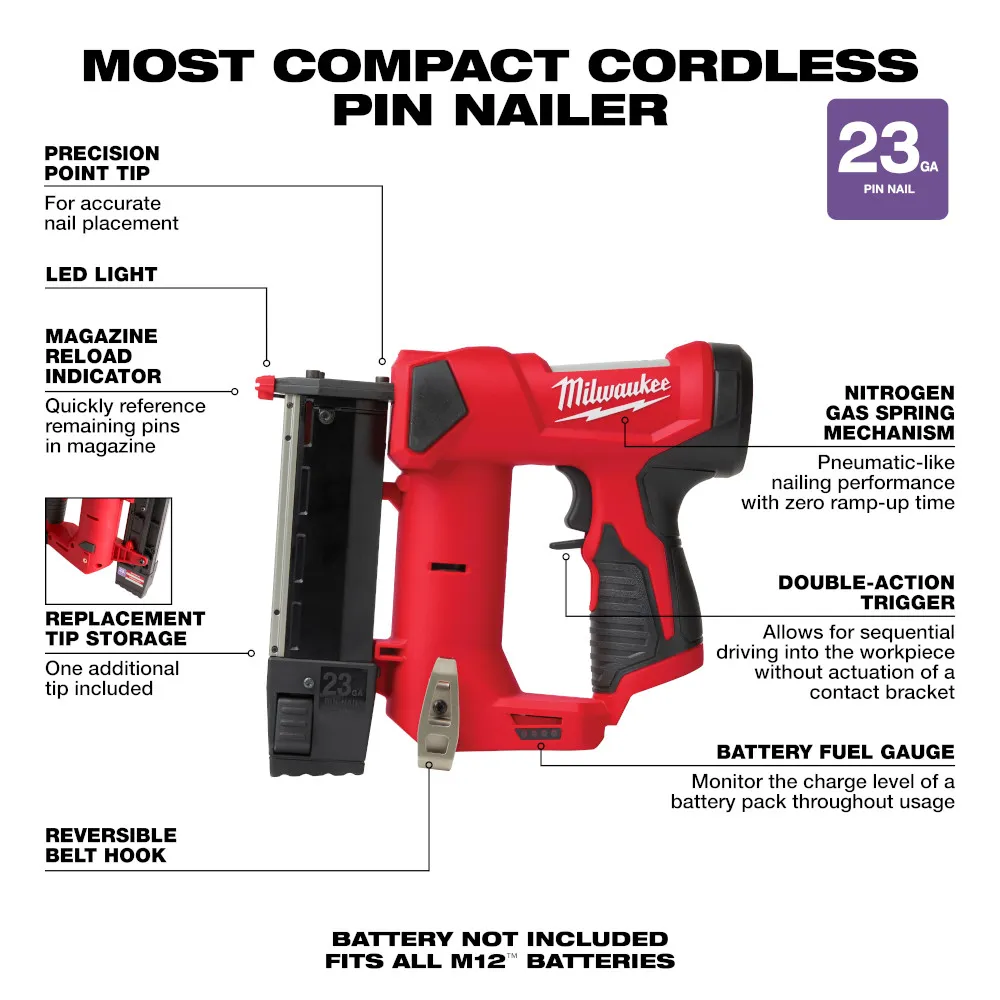 Milwaukee M12 23 Gauge Pin Nailer