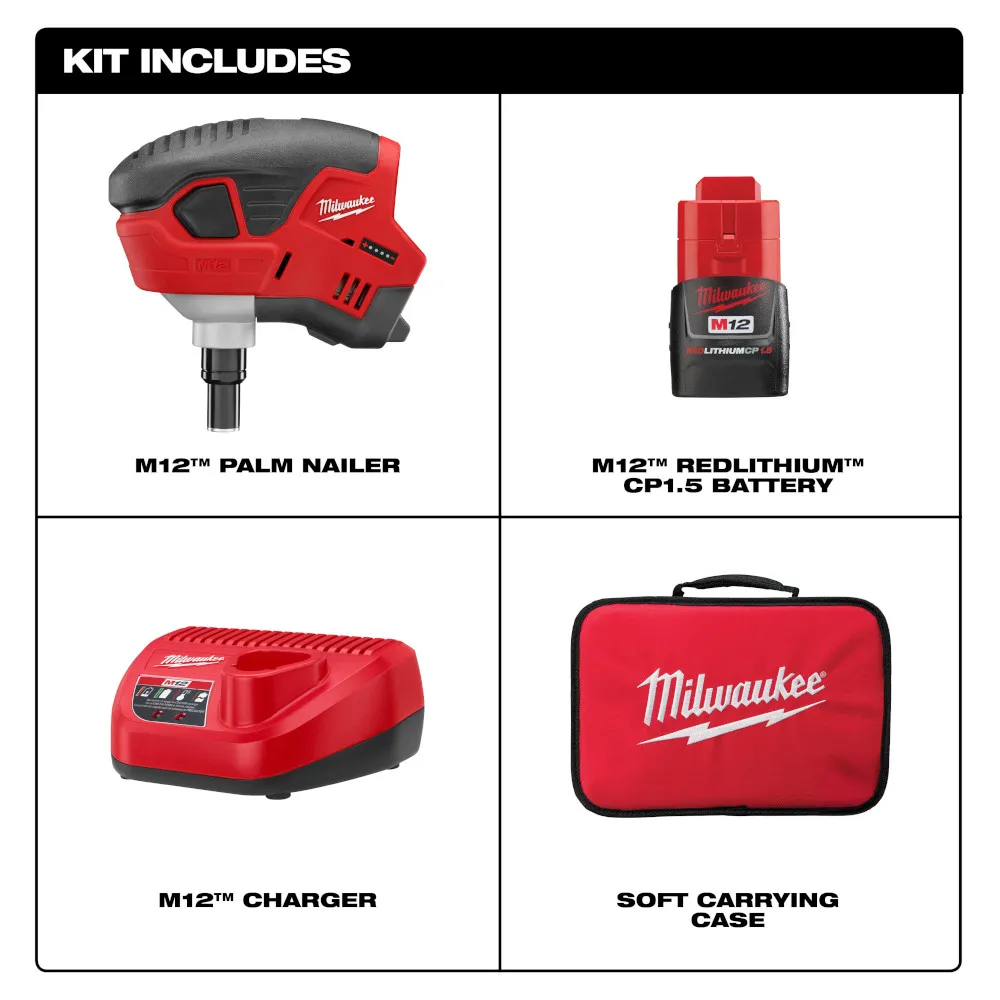 Milwaukee M12 Cordless Lithium-Ion Palm Nailer Kit