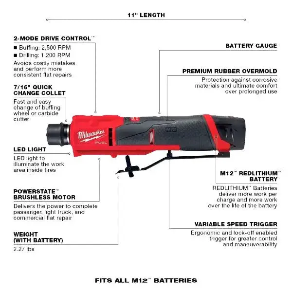 Milwaukee M12 Cordless Low Speed Tire Buffer - 2409