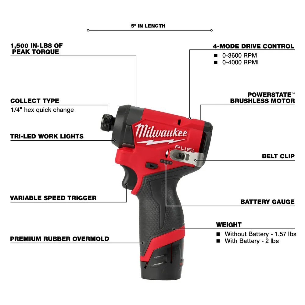 Milwaukee M12 Fuel 1/4" Hex Impact Driver Kit