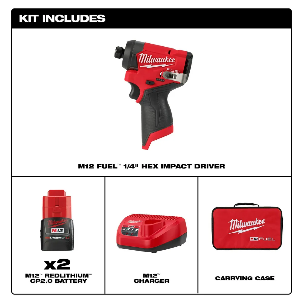 Milwaukee M12 Fuel 1/4" Hex Impact Driver Kit