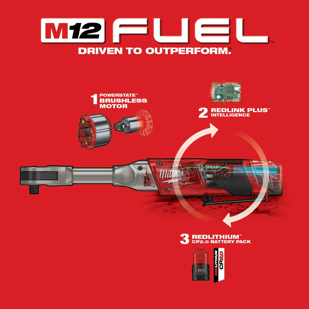 Milwaukee M12 Fuel 3/8" Extended Reach Ratchet 1 Battery Kit