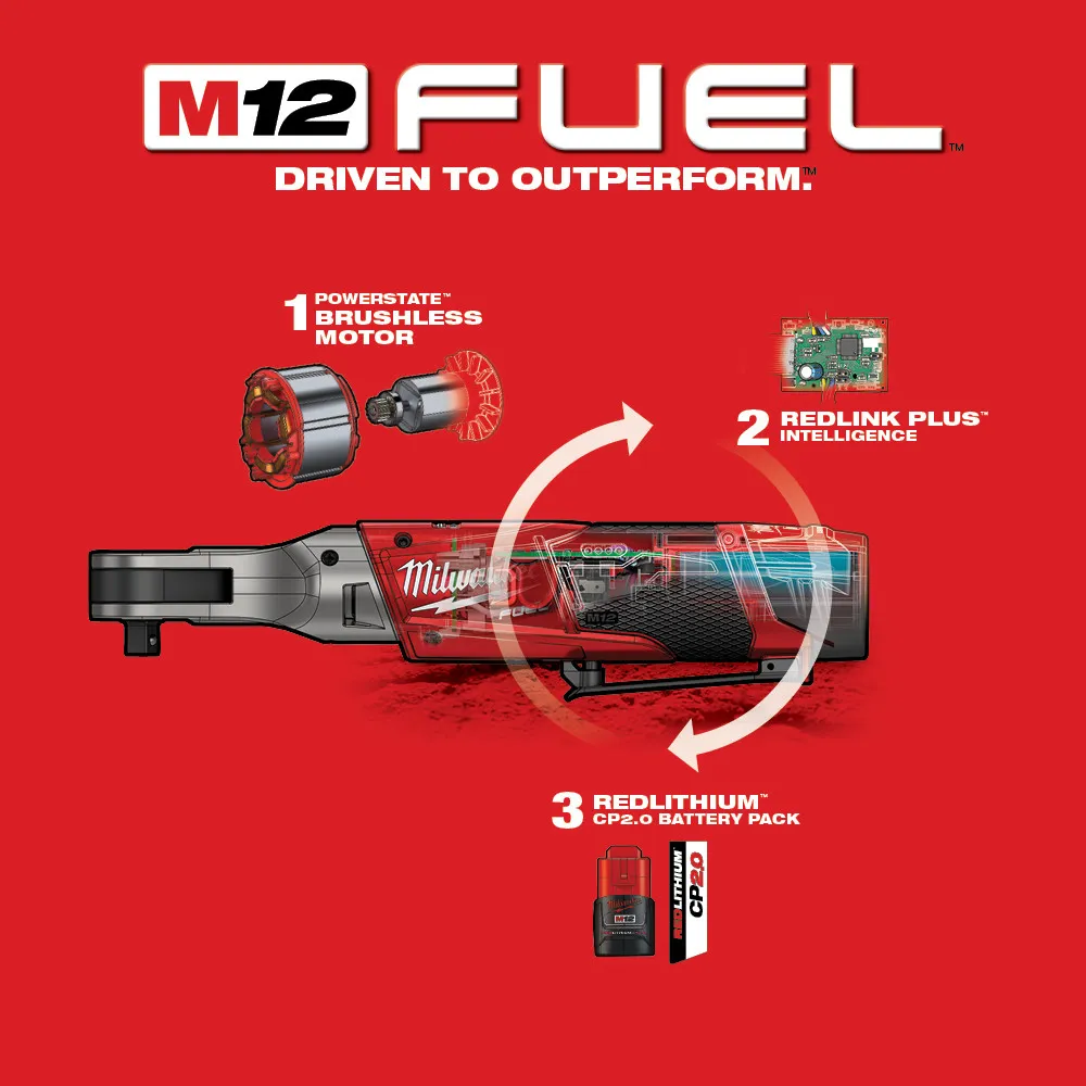 Milwaukee M12 Fuel 3/8" Ratchet 2 Battery Kit