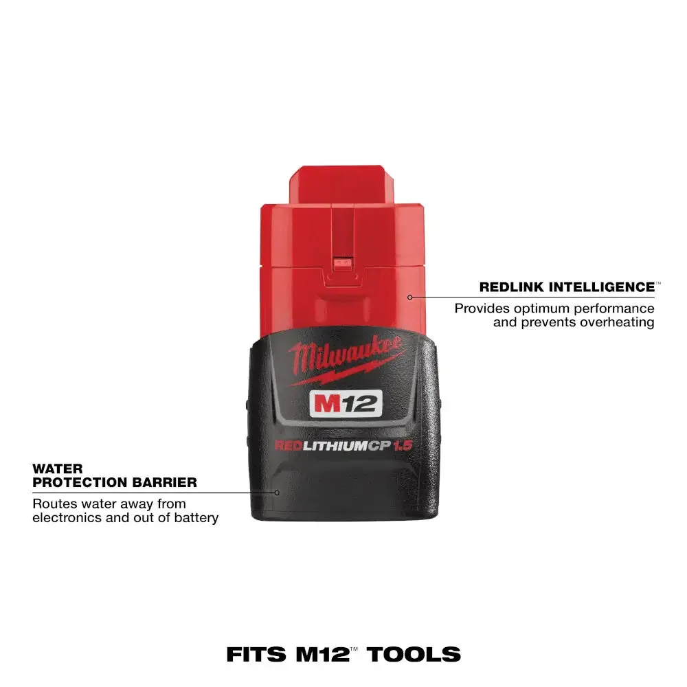 Milwaukee M12 REDLITHIUM 12-Volt Lithium-Ion Compact Battery Pack, 1.5Ah