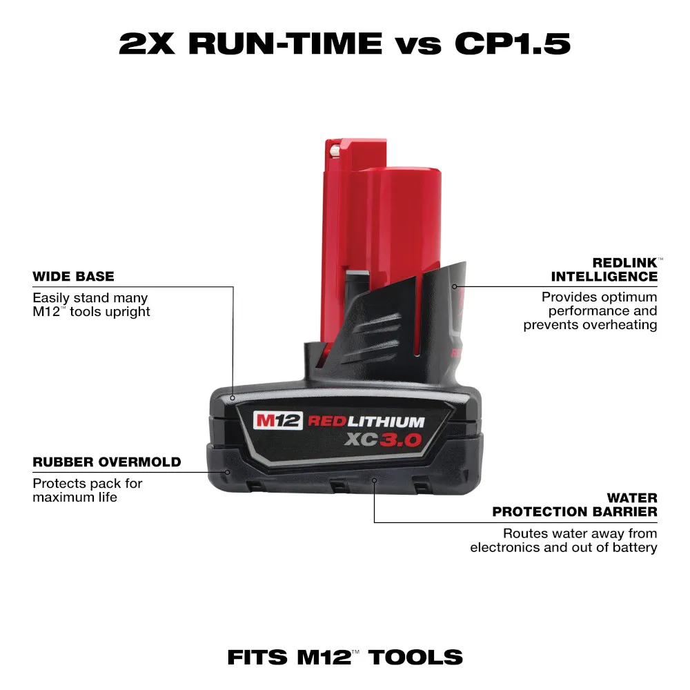 Milwaukee M12 Redlithium Xc 3.0Ah Battery 2 Pc