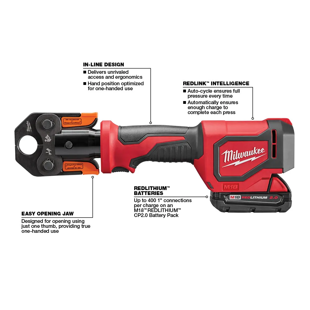 Milwaukee M18 1" Short Throw Press Tool Kit with Viega Pureflow Jaws