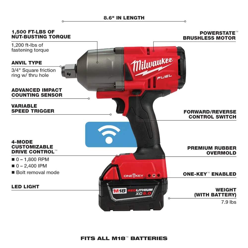 Milwaukee M18 Fuel 3/4" High Torque Impact Wrench Friction Ring Kit with One-Key