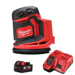 Milwaukee M18BOS125-0 18V 125mm Random Orbital Sander with 1 x 5.0Ah Battery & Fast Charger