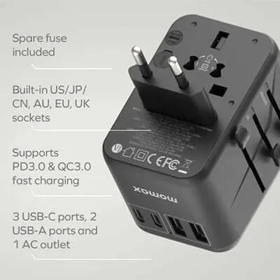 Momax 1-World Universal 5-Port Travel GaN Charger 70W