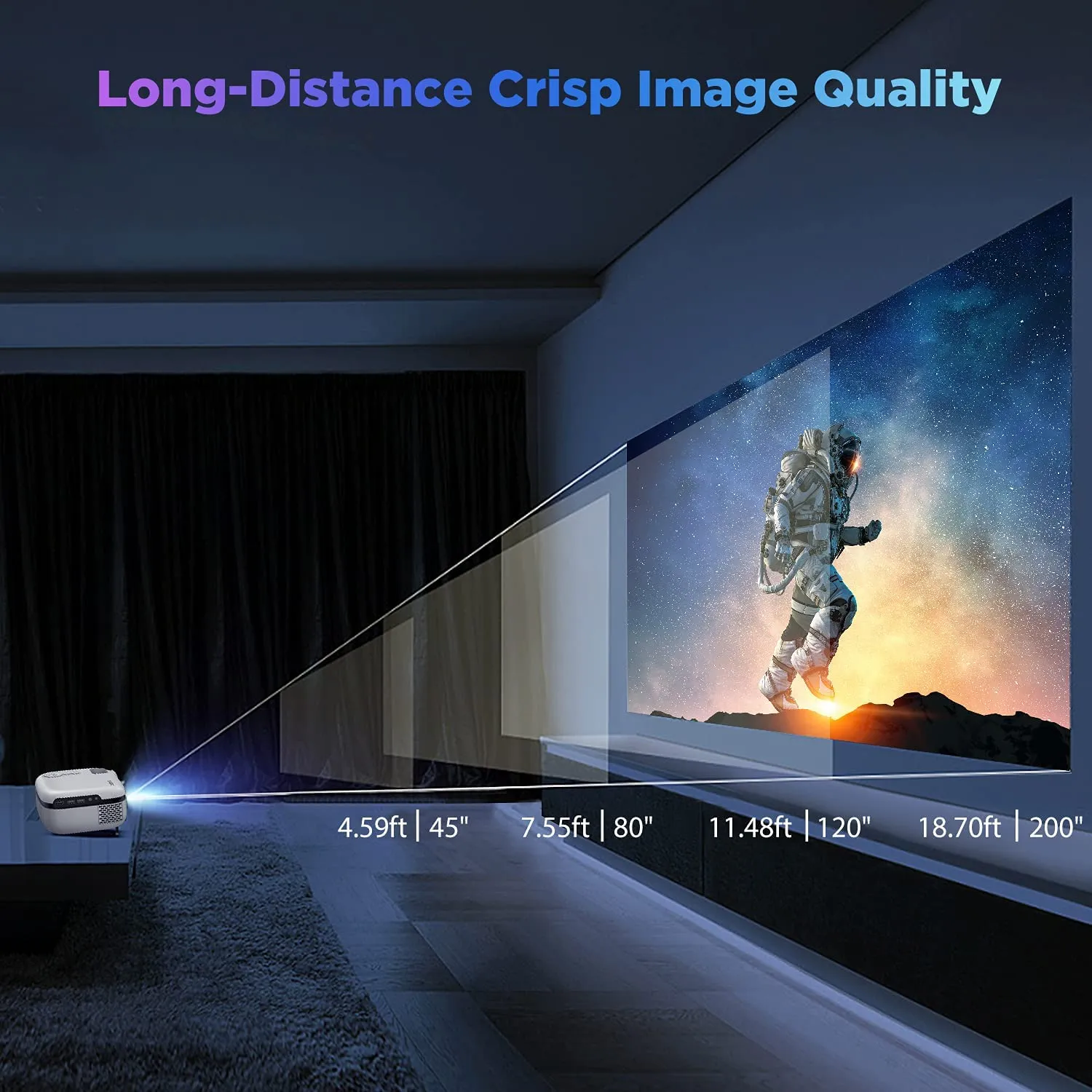 MOOKA RD 823 WiFi Projector, 7500L HD Outdoor Mini Projector, 1080P & 200" Screen Supported