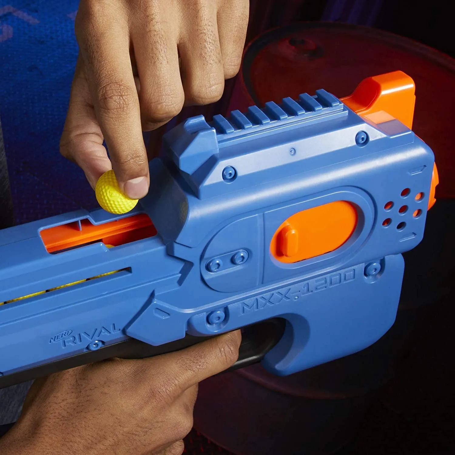 Nerf Rival Charger Mxx-1200 Motorized Blaster, 12-Round Capacity, 100 FPS Velocity, Includes 24 Rival Rounds, Team Blue