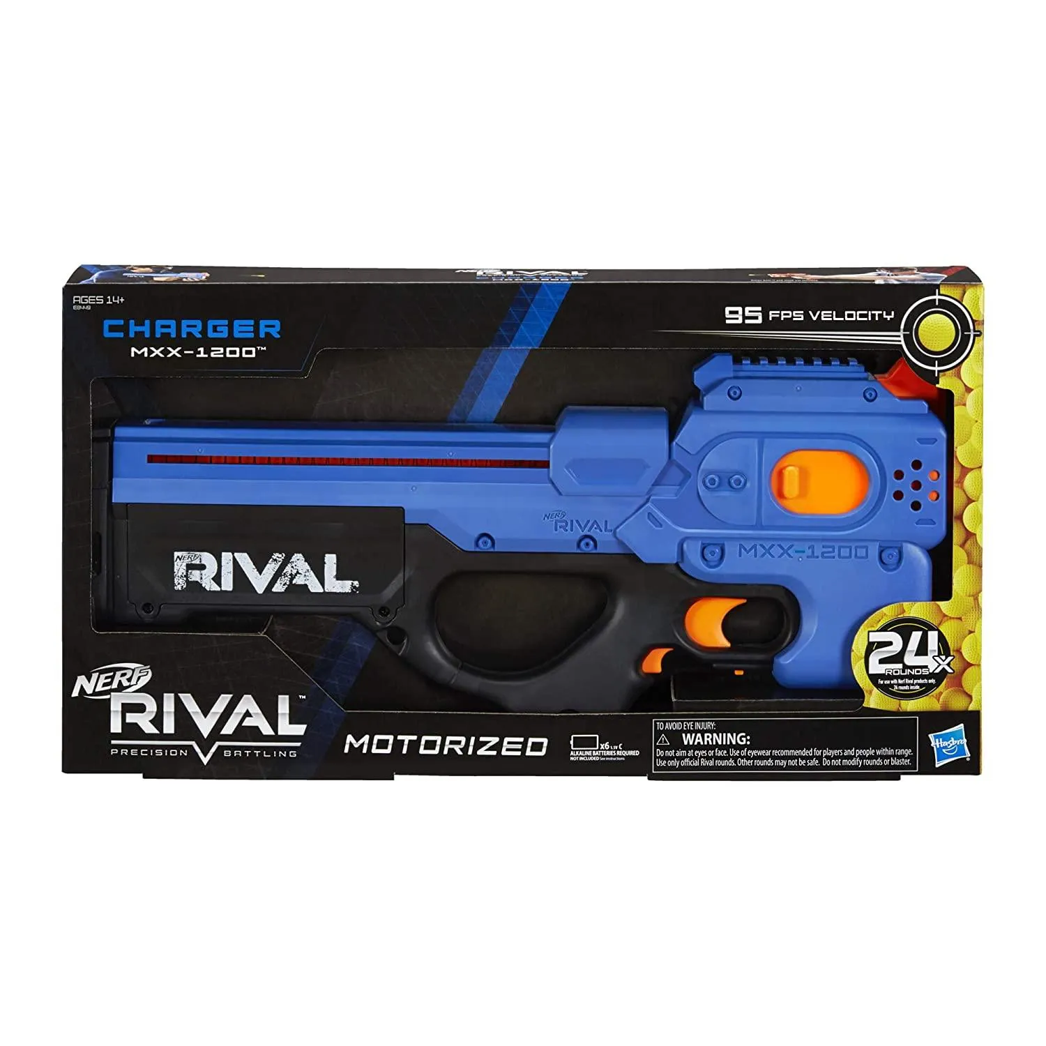 Nerf Rival Charger Mxx-1200 Motorized Blaster, 12-Round Capacity, 100 FPS Velocity, Includes 24 Rival Rounds, Team Blue