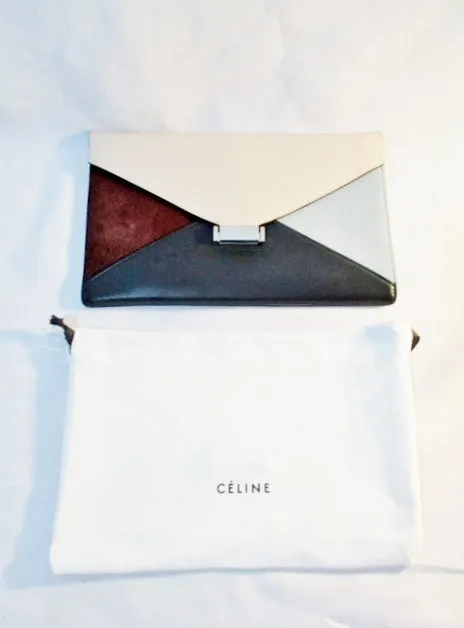 NEW NWT CELINE DIAMOND CLUTCH Calf Hair Leather Purse Bag MULTI BLUSH