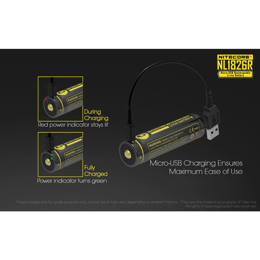 Nitecore NL1826R 2600mAh USB Rechargeable 18650 Li-ion Battery