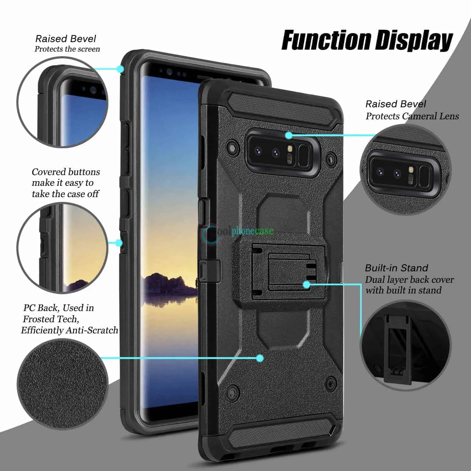 Note 8 Shockproof Armor Holster Belt Clip Rugged Case Black