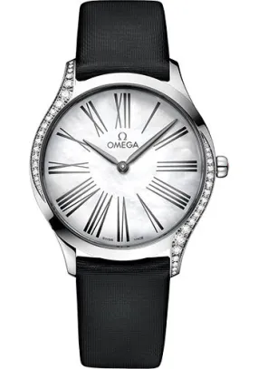 Omega De Ville Tresor Quartz Watch - 36 mm Steel Case - Mother-Of-Pearl Dial - Black Fabric Strap - 428.17.36.60.05.001