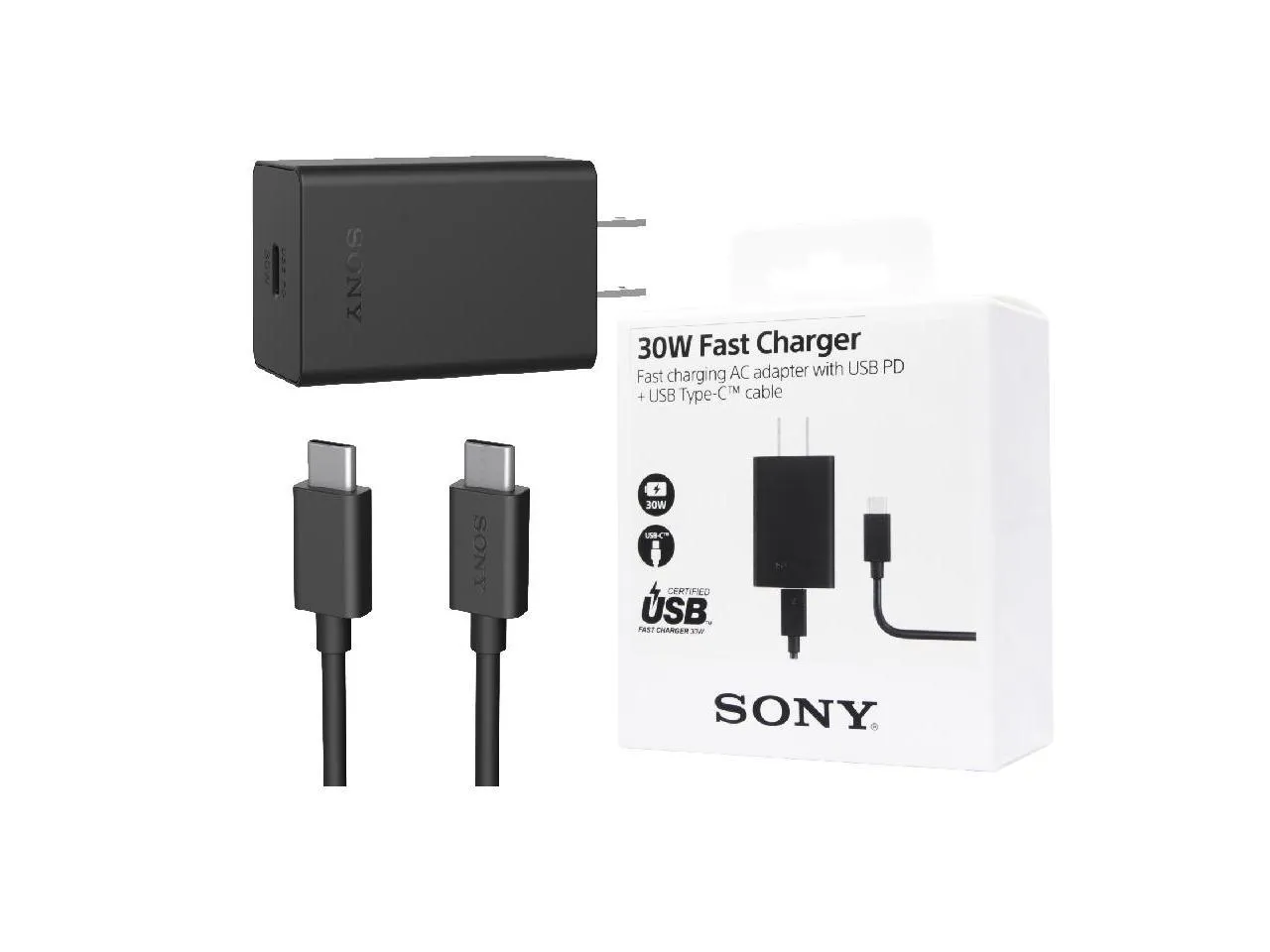 Original Sony Official 30W Fast Charge Adapter with Dual Type-C Cable (XQZ-UC1)