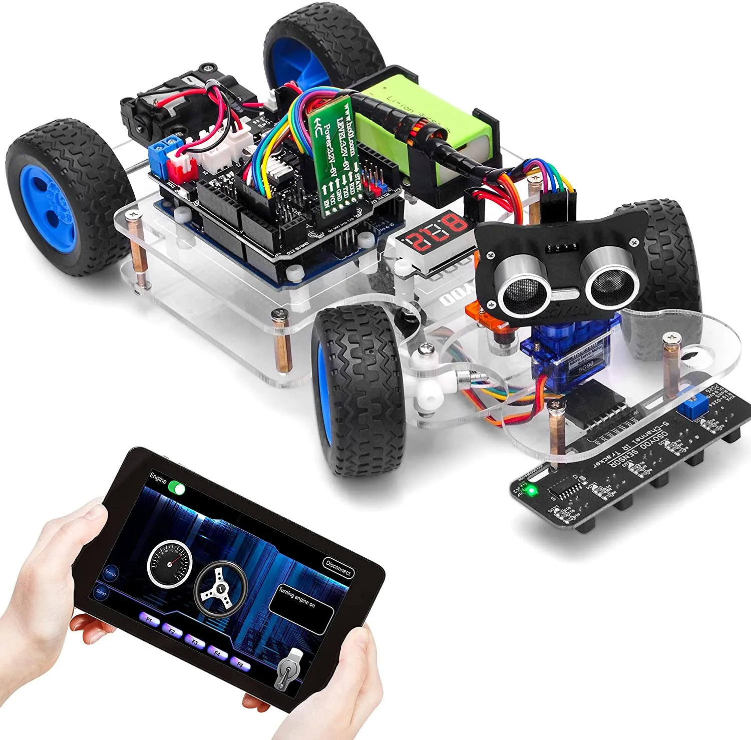 OSOYOO Robot Rc Smart Car DIY Kit to Build for Adults Teens with Servo Power Steering Motor, WiFi, Bluetooth, Code Programmable Compatible with Arduino UNO